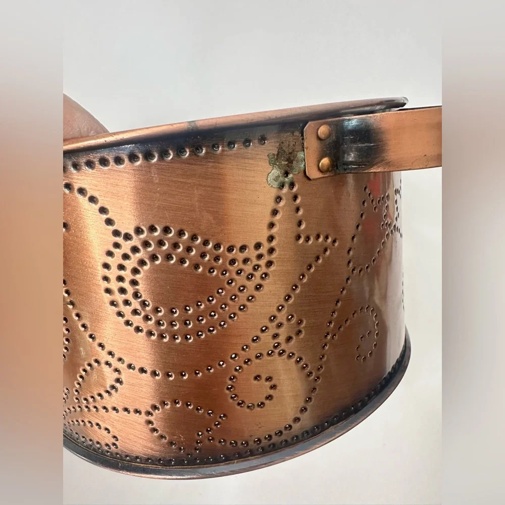 Vintage Punched Copper Casserole Dish 6 1/2